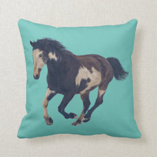 Wild Galloping Pinto American Paint Horse Throw Pillow
