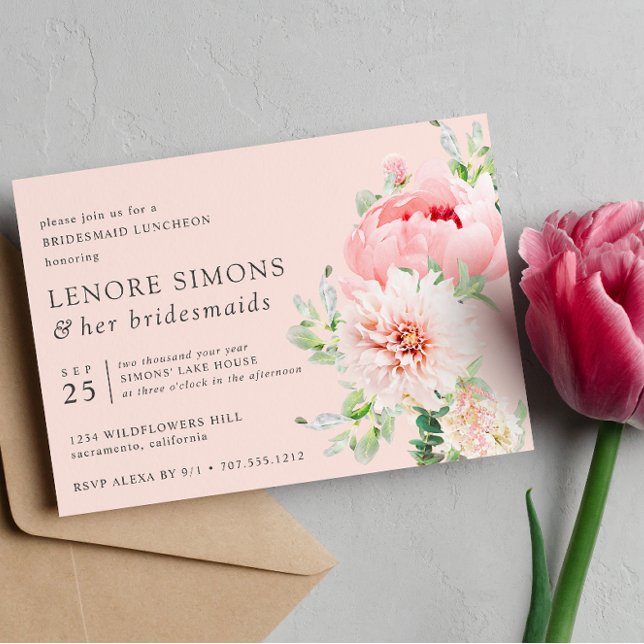 Wild Garden Chic Floral Dahlia Bridesmaid Luncheon Invitation (Creator Uploaded)