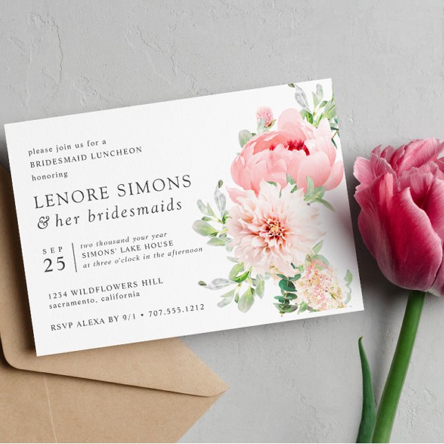 Wild Garden Chic Floral Dahlia Bridesmaid Luncheon Invitation (Creator Uploaded)