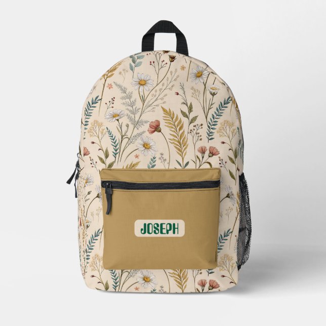 Wild Garden Floral Beige Backpack (Front)