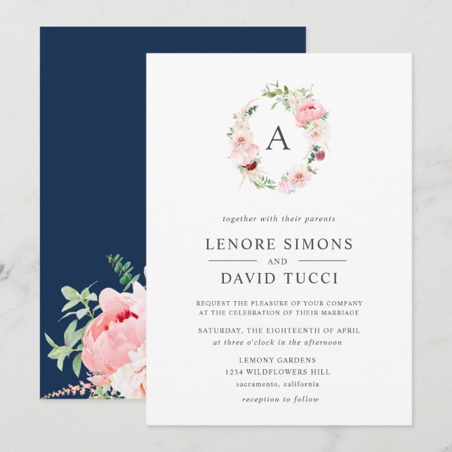 Wild Garden | Floral Monogram Watercolor Wedding Invitation (Front/Back)