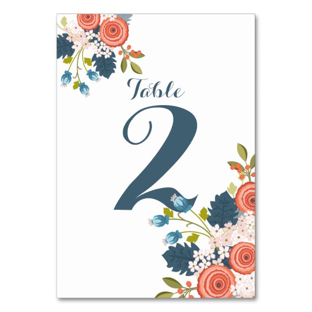 Wild Garden Floral Wedding Table Number Card (Front)