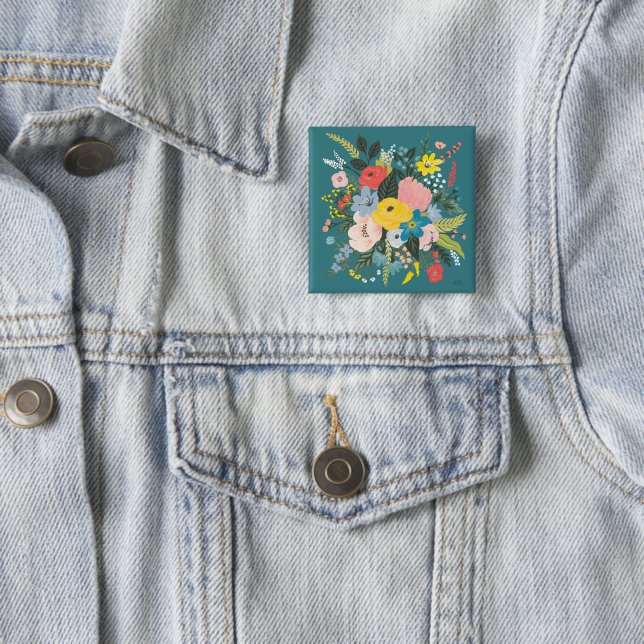 Wild Garden Flowers 2 Inch Square Button (In Situ)