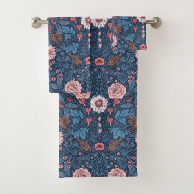 Wild garden in blue bath towel set (Insitu)