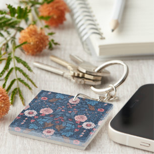 Wild garden in blue keychain