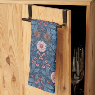 Wild garden in blue kitchen towel