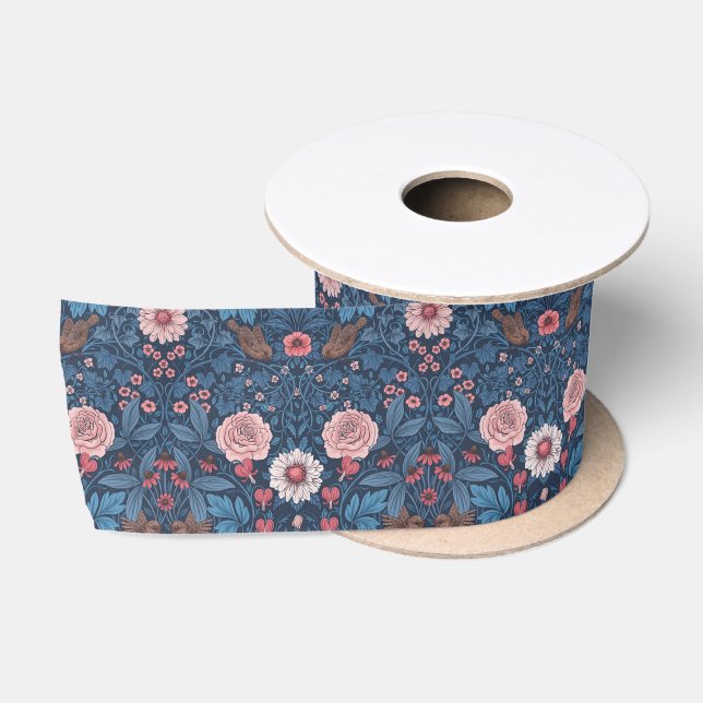 Wild garden in blue satin ribbon (Spool)