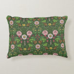 Wild garden in green accent pillow<br><div class="desc">Wlliam Morris inspired hand-painted floral pattern with birds</div>
