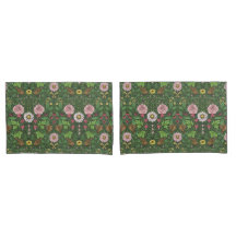 Wild garden in green pillowcase