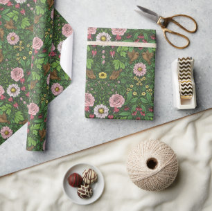 Wild garden in green wrapping paper