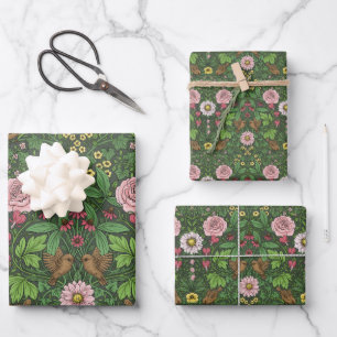 Wild garden in green wrapping paper sheet
