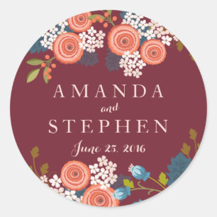 Wild Garden Marsala Wedding Personalized Seal