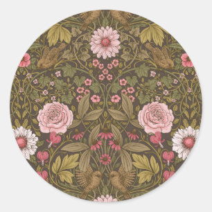Wild garden on coffee brown classic round sticker