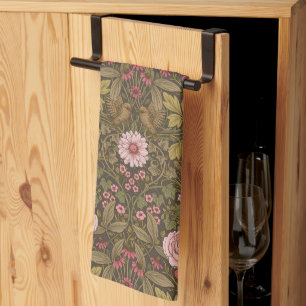 Wild garden on coffee brown kitchen towel