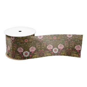 Wild garden on coffee brown satin ribbon