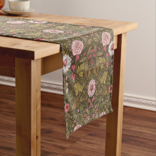 Wild garden on coffee brown short table runner
