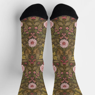 Wild garden on coffee brown socks