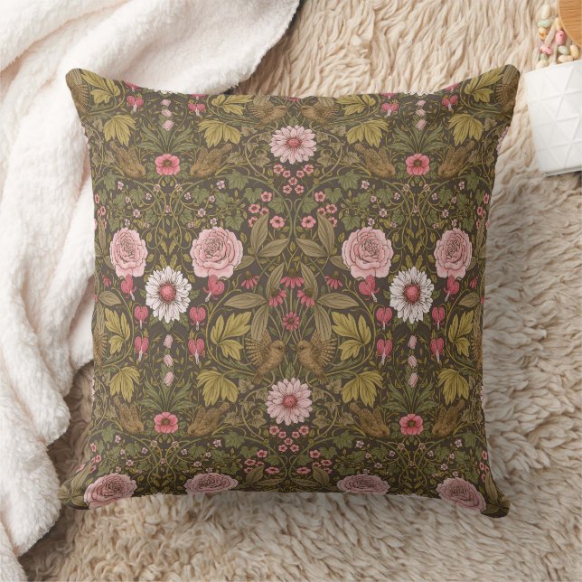 Wild garden on coffee brown throw pillow (Blanket)