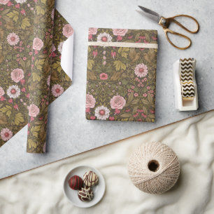 Wild garden on coffee brown wrapping paper