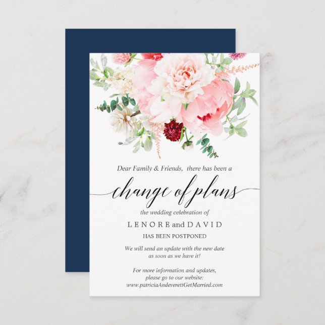 Wild Garden Pink Botanical Wedding Change of Plans Invitation (Front/Back)
