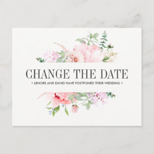 Wild Garden Pink Flowers WEDDING CHANGE THE DATE Announcement Postcard