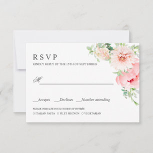 Wild Garden   PInk WEDDING RSVP MEAL CHOICE Card