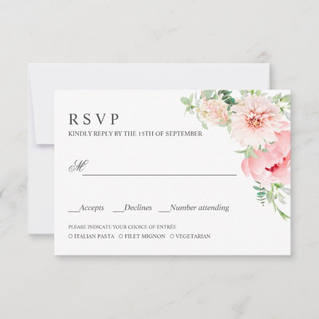 Wild Garden | PInk WEDDING RSVP MEAL CHOICE Card (Front)