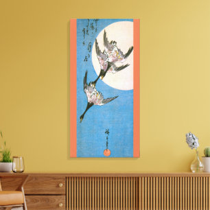 Wild Geese Flying Downward Across Moon, Hiroshige Canvas Print