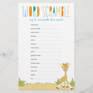Wild Giraffe Baby Word Scramble Game - Blue