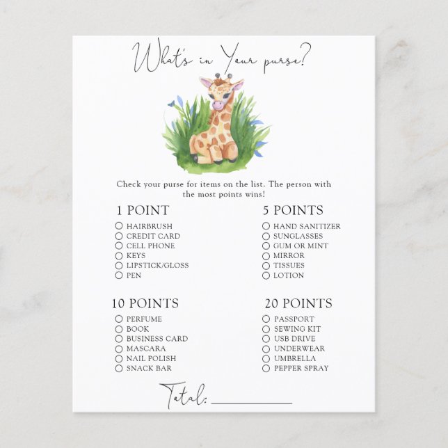 Wild Giraffe - Whats in your purse game (Front)