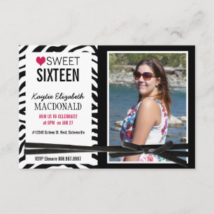Wild Girl Zebra Sweet 16 Party Photo ZEBRA Invitation