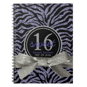 Wild Girly Glitter Look Purple Zebra Sweet 16 Notebook