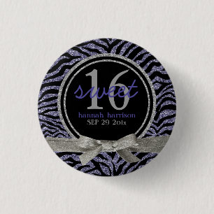 Wild Glitter Look Zebra Sweet 16 1 Inch Round Button