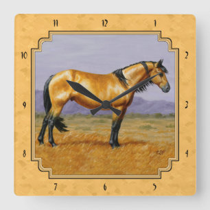 Wild Golden Buckskin Horse Yellow Square Wall Clock