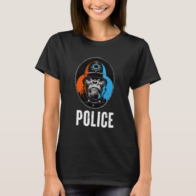 Wild Gorilla Police Illustration   Graphic Designs T-Shirt (Front)