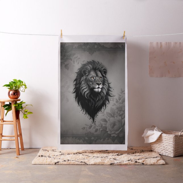 Wild Grace: striking portrait of a lion  Fabric (In Situ)