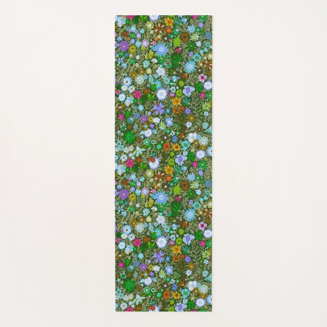 Wild Green Field Blooms Yoga Mat (Front)