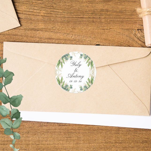 Wild Green Leaves Modern Wedding Stickers Set (Stickers Set Green Botanical Plants for wedding envelopes)