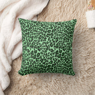 Wild Green Leopard Print Throw Pillow