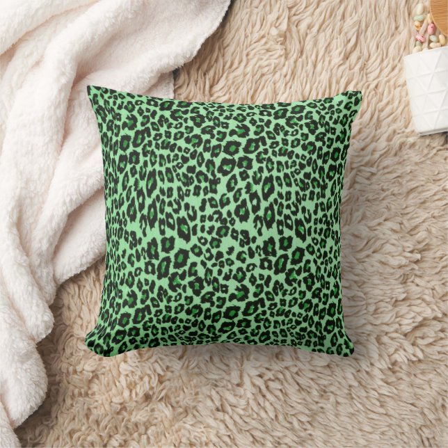 Wild Green Leopard Print Throw Pillow (Blanket)