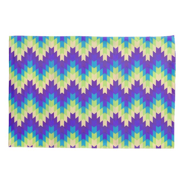 Wild Green & Purple Jagged Geometric Pattern Pillowcase (Back)