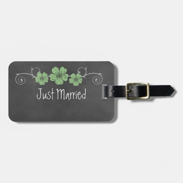 Wild Green Roses Chalkboard Luggage Tag (Front Horizontal)