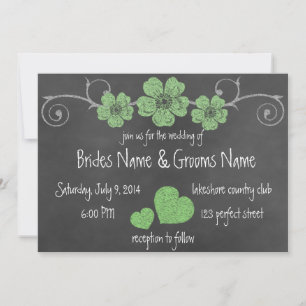 Wild Green Roses Chalkboard Wedding Invitation