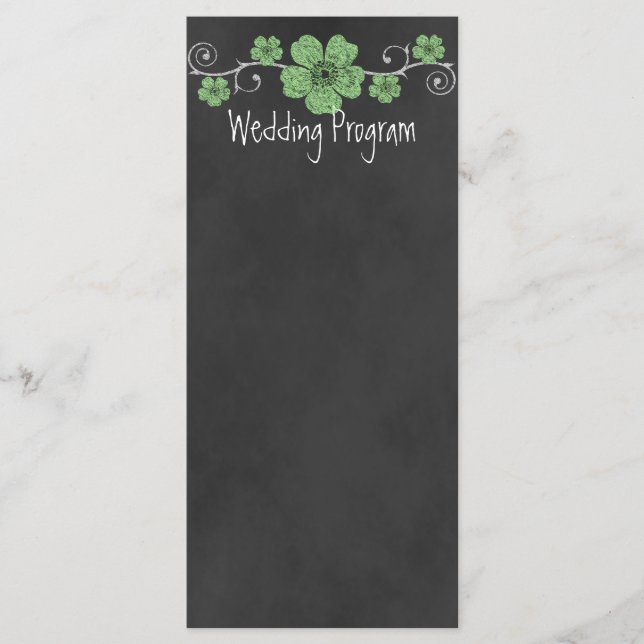 Wild Green Roses Chalkboard Wedding Program Card (Front)