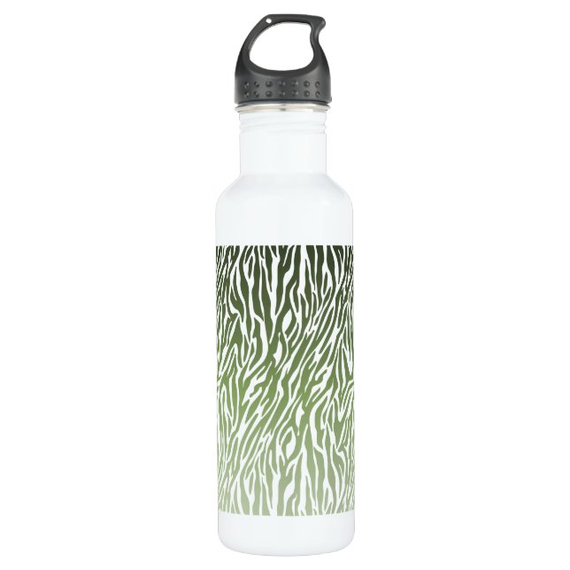 Wild Green Zebra Print Ombre 710 Ml Water Bottle (Front)