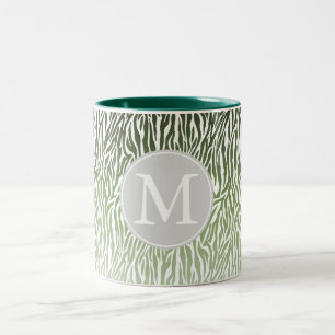 Wild Green Zebra Print Ombre Monogram Two-Tone Coffee Mug