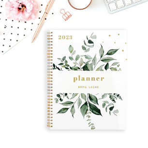 Wild Greenery Elegant White Planner