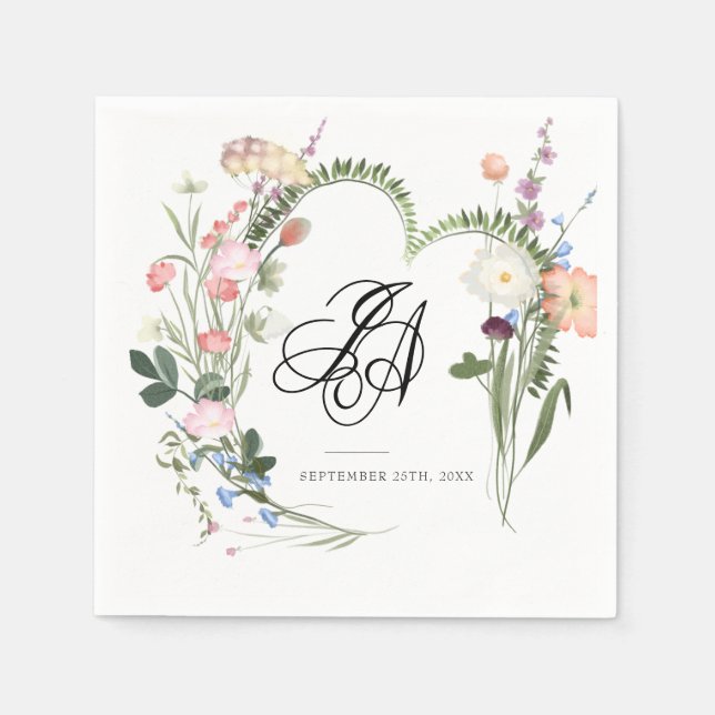 Wild Greenery Flowers | Wedding Shower Napkins (Front)
