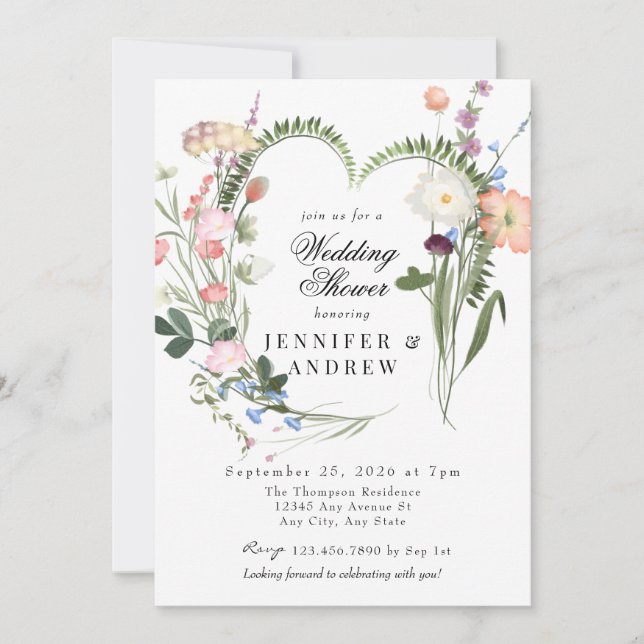 Wild Greenery Flowers | Wildflower Wedding Shower Invitation (Front)