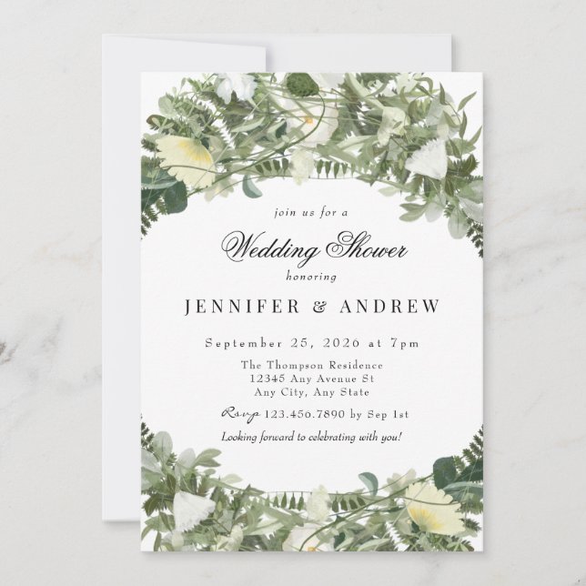 Wild Greenery Flowers | Wildflower Wedding Shower Invitation (Front)